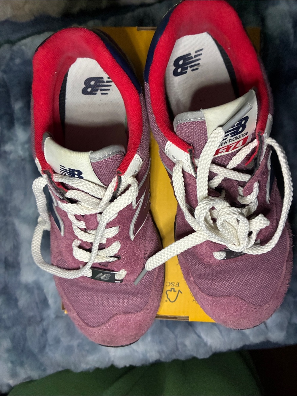 New Balance 574 Women’s Burgundy Suede Sneakers with Navy & Red Accents - Picture 10 of 11
